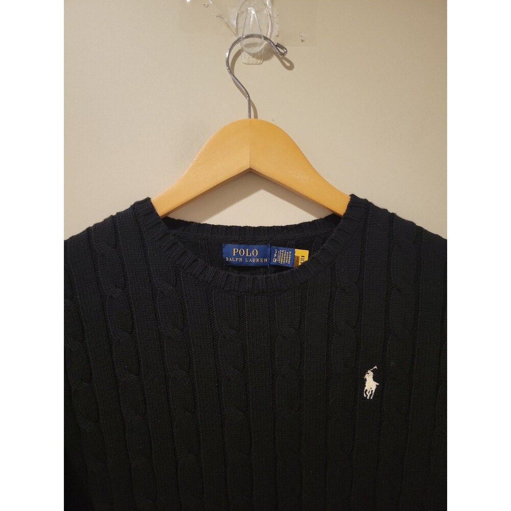 Polo Ralph Lauren Black Cable Knit Pima Cotton Sweater Size S Pony Preppy - Picture 3 of 9